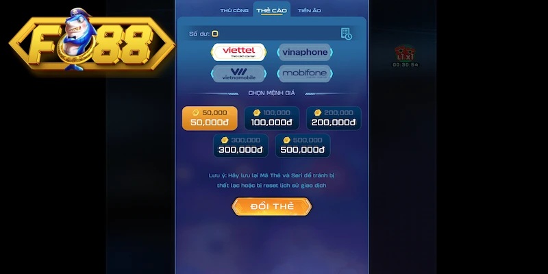 Rút tiền đổi thẻ cào tại Fo88
