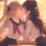 Hình anime bách hợp thể hiện sự gắn bó nhẹ nhàng