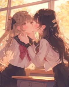 Hình anime bách hợp thể hiện sự gắn bó nhẹ nhàng