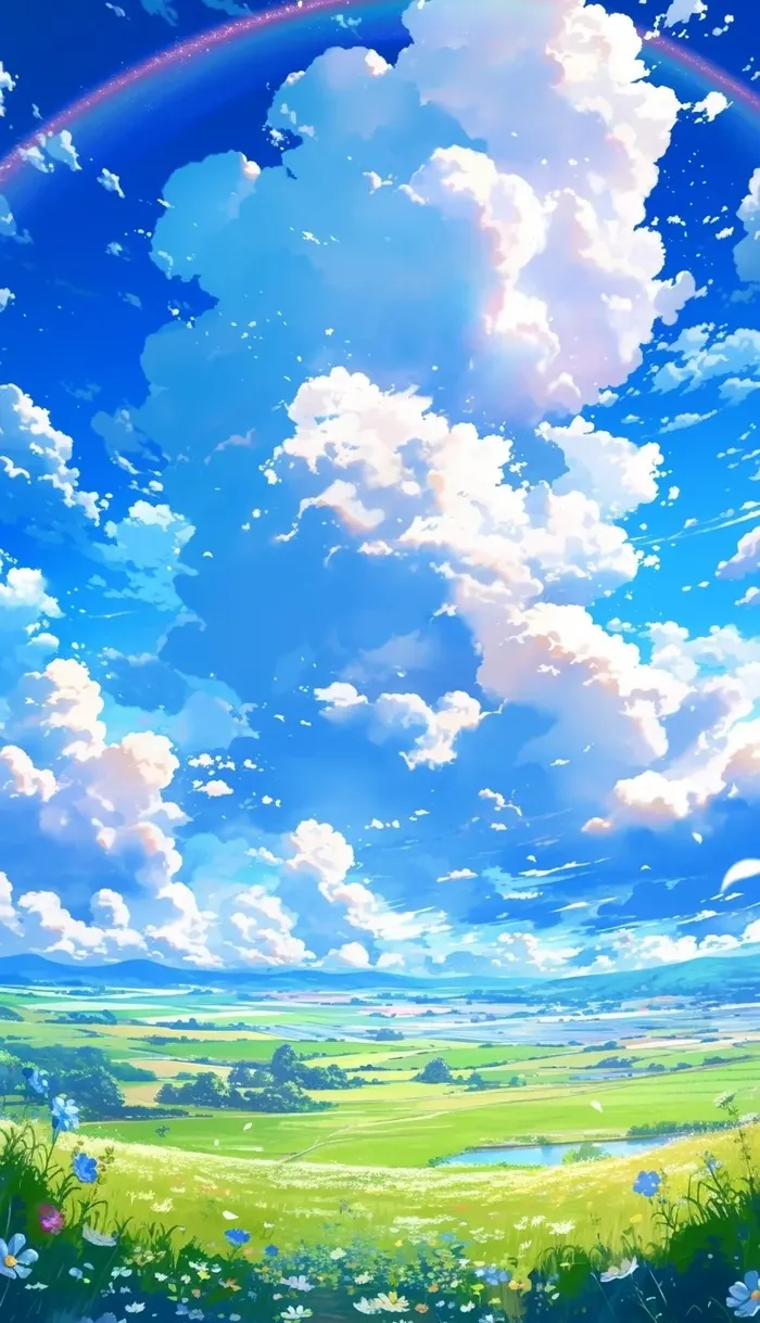 Ảnh anime bầu trời mây xếp hình đẹp