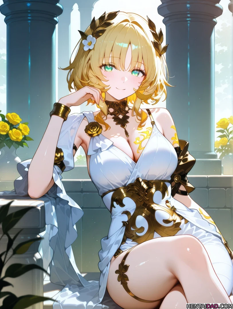 Aglaea dịu dàng trong tà áo trắng, giữa khung cảnh cổ điển Aglaea dịu dàng trong tà áo trắng, giữa khung cảnh cổ điển