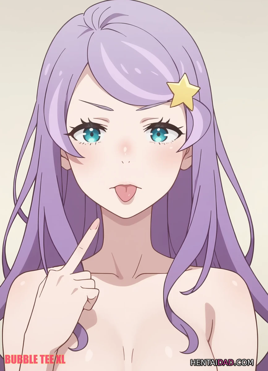 Anastasia Hoshin tinh nghịch với mái tóc tím và ánh mắt xanh mơ màng. Anastasia Hoshin tinh nghịch với mái tóc tím và ánh mắt xanh mơ màng.