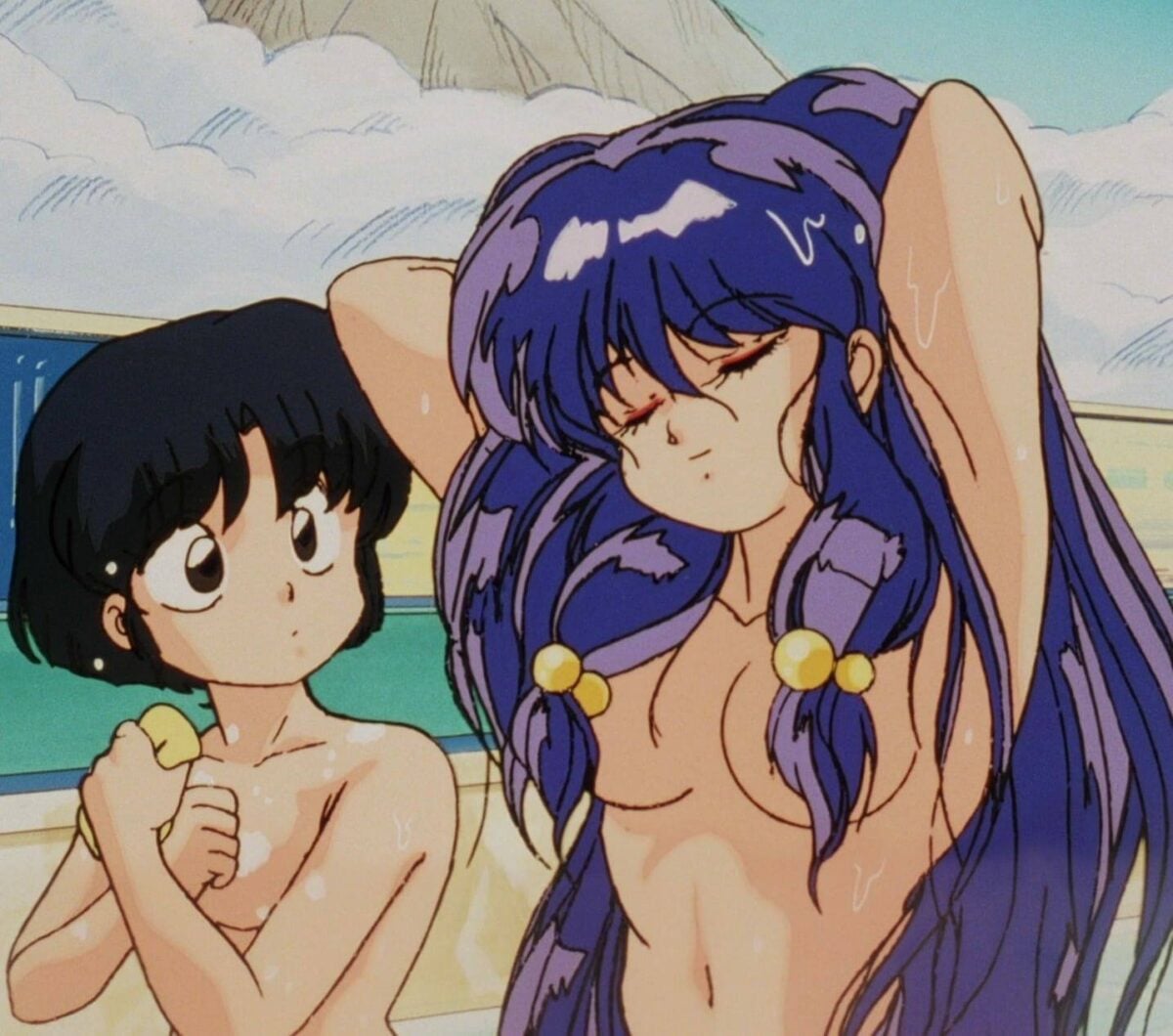 Ảnh sex anime thiếu nữ tóc tím nude vươn vai bên cô bé cầm xà phòng tắm Ảnh sex anime thiếu nữ tóc tím nude vươn vai bên cô bé cầm xà phòng tắm
