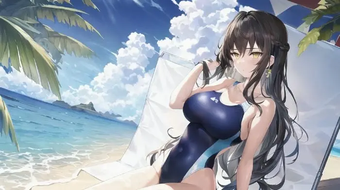 Anime bikini nữ nhân vật diện đồ bơi gợi cảm trên bãi biển Anime bikini nữ nhân vật diện đồ bơi gợi cảm trên bãi biển