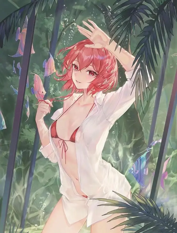 Anime bikini nữ sinh áo tắm quyến rũ giữa rừng cây nhiệt đới Anime bikini nữ sinh áo tắm quyến rũ giữa rừng cây nhiệt đới