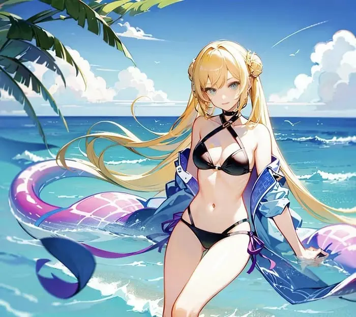 Anime bikini quyến rũ trên bãi biển mùa hè xanh mát Anime bikini quyến rũ trên bãi biển mùa hè xanh mát