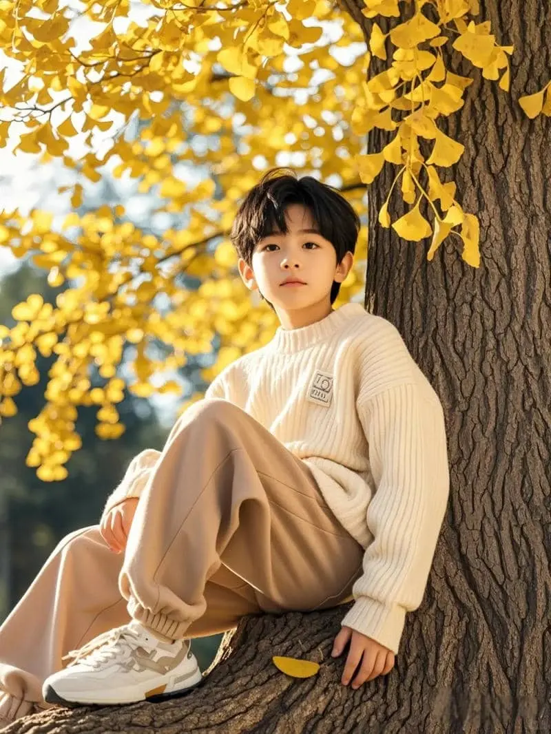 Chàng trai dễ thương tuổi tinh nghịch dưới tán lá vàng rực rỡ Chàng trai dễ thương tuổi tinh nghịch dưới tán lá vàng rực rỡ