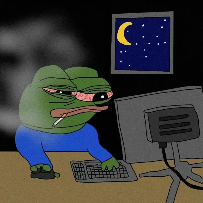 Ếch xanh pepe buồn bã trước máy tính biểu tượng cảm xúc internet Ếch xanh pepe buồn bã trước máy tính biểu tượng cảm xúc internet