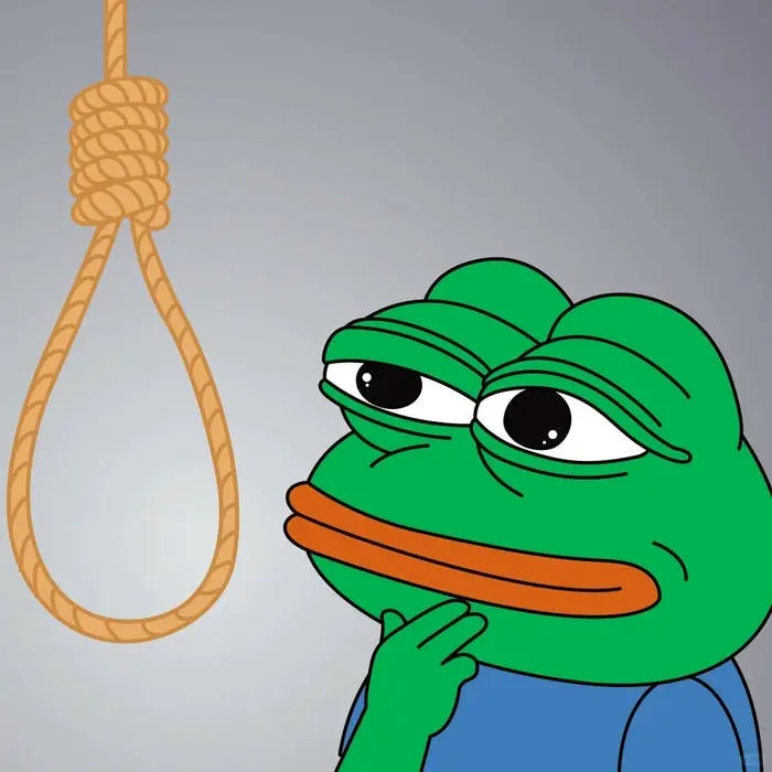 Ếch xanh pepe suy tư trước sợi dây thòng lọng bi thương Ếch xanh pepe suy tư trước sợi dây thòng lọng bi thương