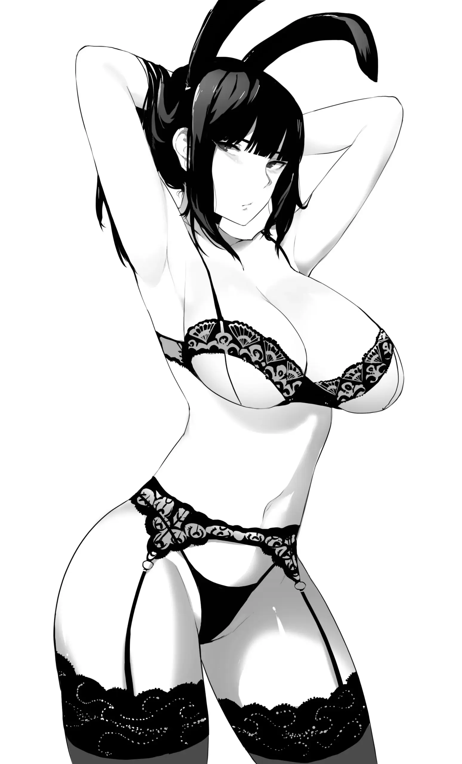 Gái anime to tròn mặc đồ lót ren đen với tai thỏ pose gợi cảm Gái anime to tròn mặc đồ lót ren đen với tai thỏ pose gợi cảm