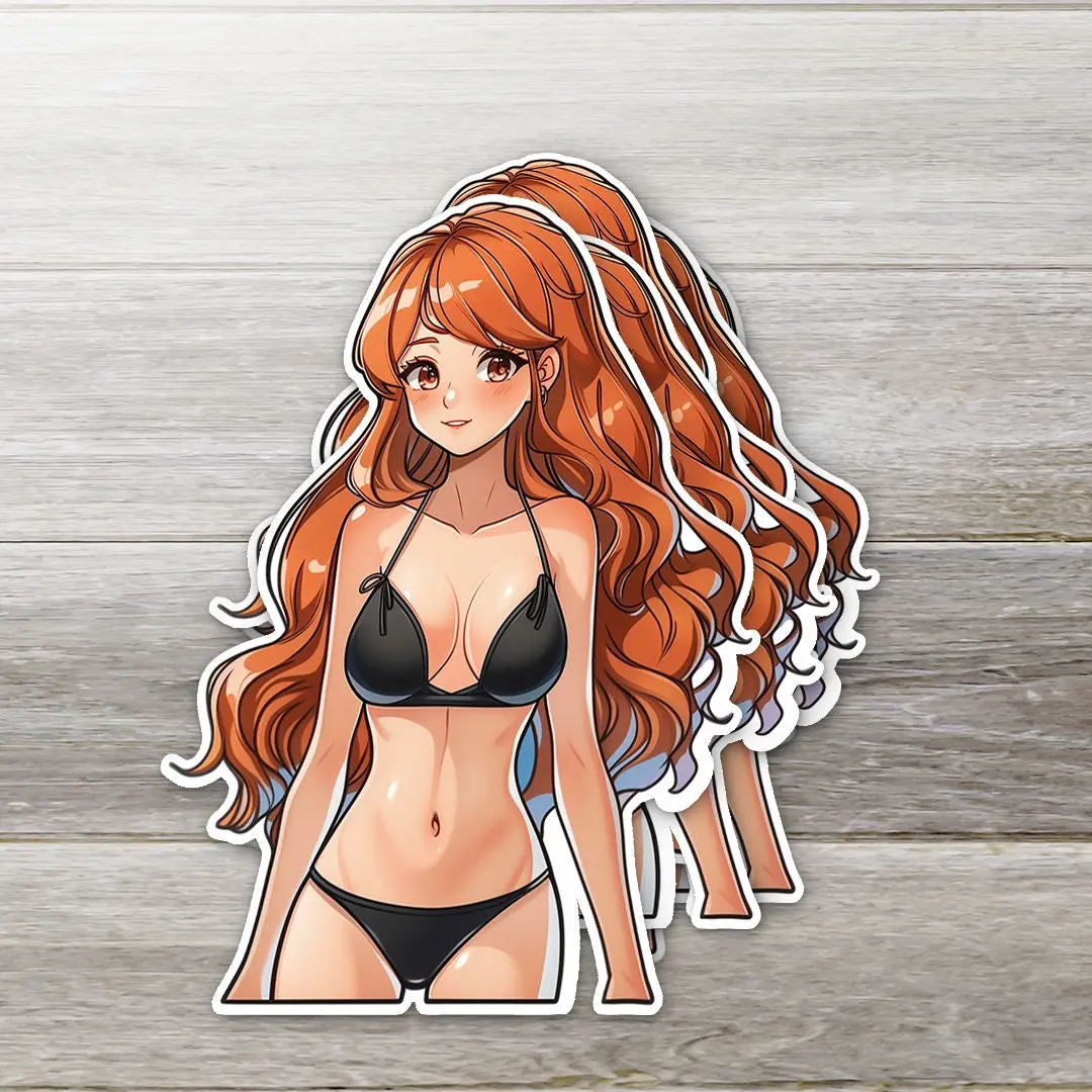 Gái anime tóc đỏ dài uốn lượn mặc bikini đen bó sát khoe đường cong gợi cảm Gái anime tóc đỏ dài uốn lượn mặc bikini đen bó sát khoe đường cong gợi cảm