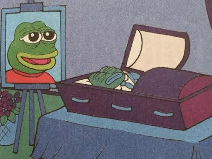 Meme ếch xanh pepe tang thương bên linh cữu chú ếch nhỏ buồn bã Meme ếch xanh pepe tang thương bên linh cữu chú ếch nhỏ buồn bã