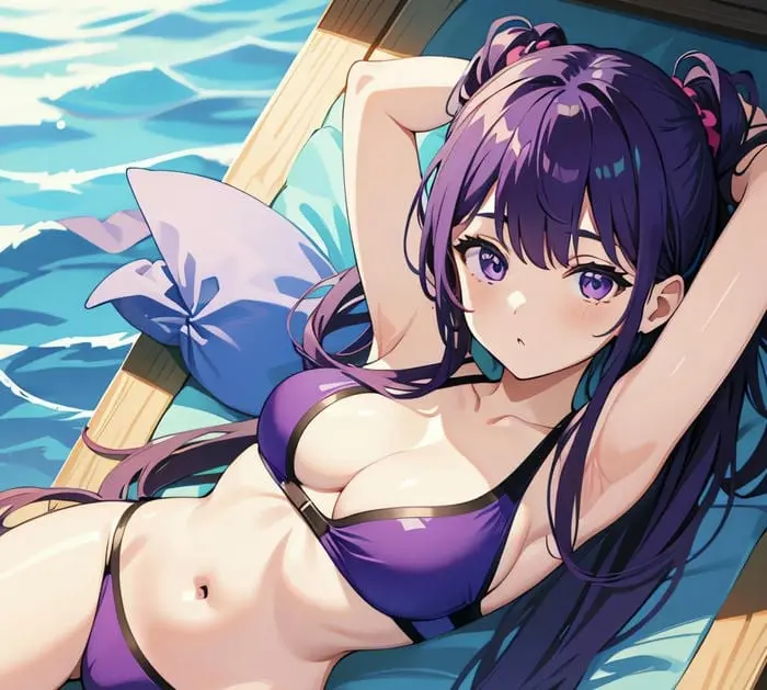 Nữ nhân vật anime mặc đồ bơi gợi cảm thư giãn bên hồ bơi Nữ nhân vật anime mặc đồ bơi gợi cảm thư giãn bên hồ bơi