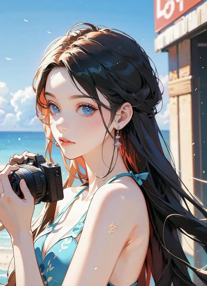 Nữ thần anime bikini xinh đẹp cầm máy ảnh dạo biển Nữ thần anime bikini xinh đẹp cầm máy ảnh dạo biển