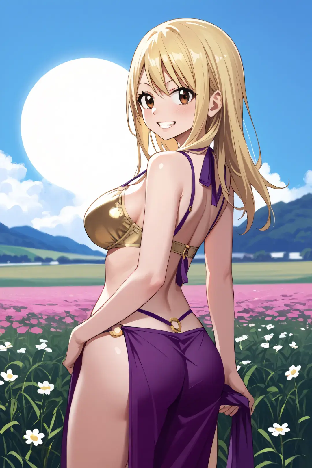 Ảnh hentai lucy heartfilia bikini vàng gợi cảm váy tím bên cánh đồng hoa tím núi Ảnh hentai lucy heartfilia bikini vàng gợi cảm váy tím bên cánh đồng hoa tím núi