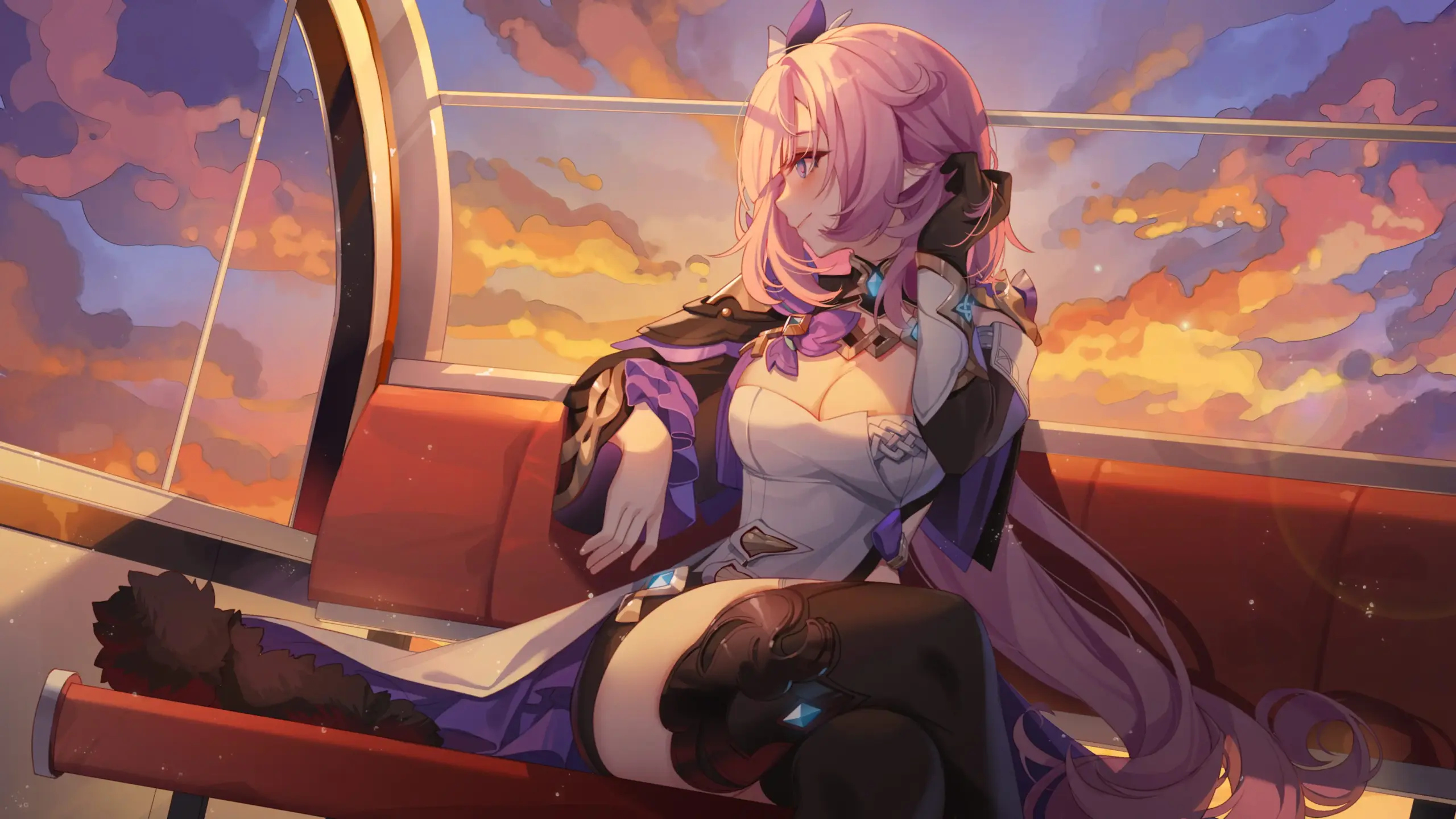 Elysia hentai gợi cảm ngồi thư thái trên ghế đỏ ngắm hoàng hôn rực rỡ Elysia hentai gợi cảm ngồi thư thái trên ghế đỏ ngắm hoàng hôn rực rỡ
