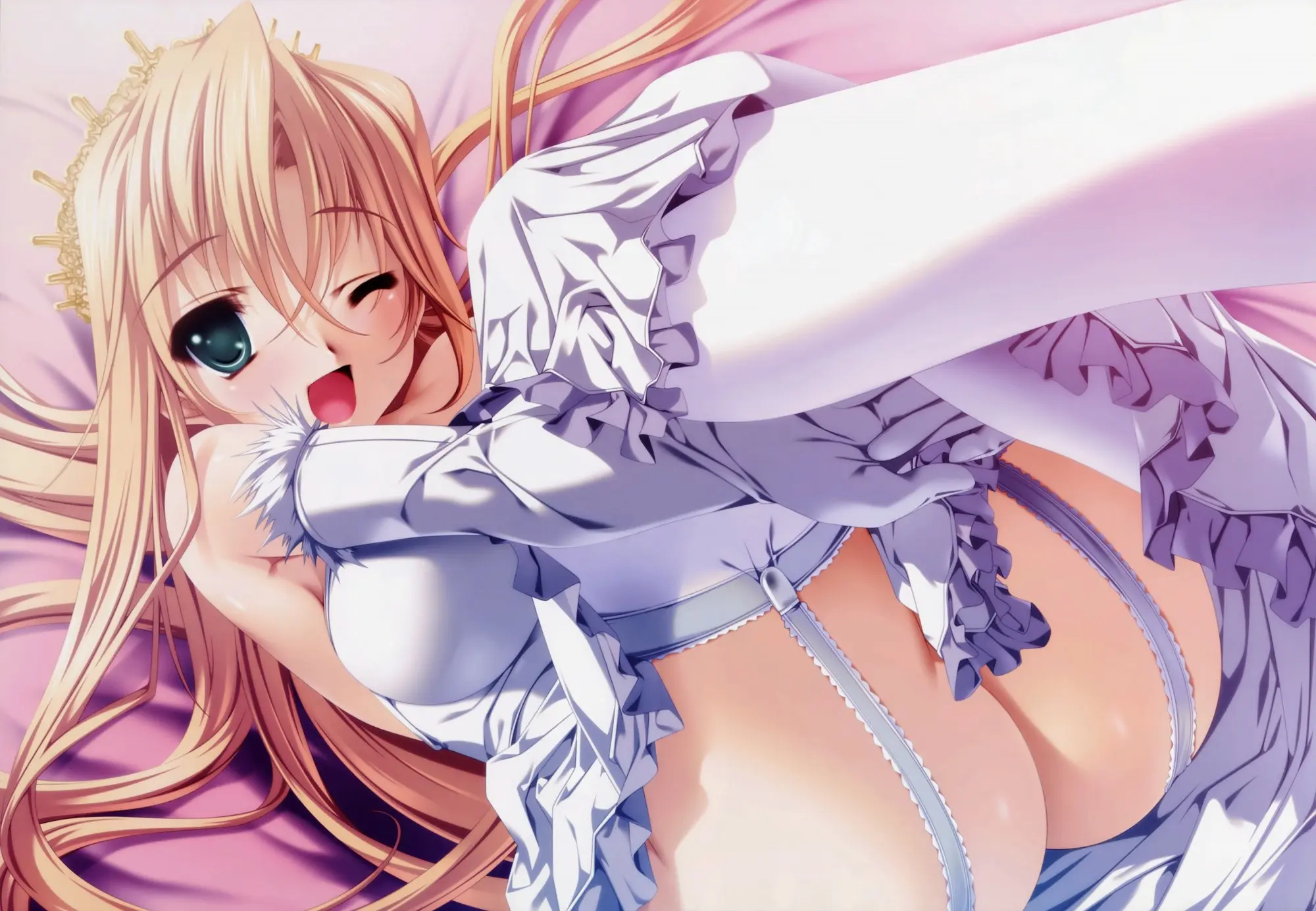 Hình nền hentai thiếu nữ tóc vàng mắt xanh mặc váy trắng ren gợi cảm trên giường Hình nền hentai thiếu nữ tóc vàng mắt xanh mặc váy trắng ren gợi cảm trên giường